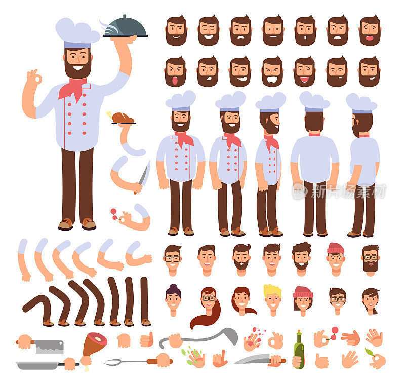 Cartoon chef animated vector creation character. Professional male cook